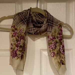 Oscar de la Renta Vintage Purple Floral Plaid Silk Scarf